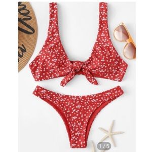 Shein Red Floral Bikini Set